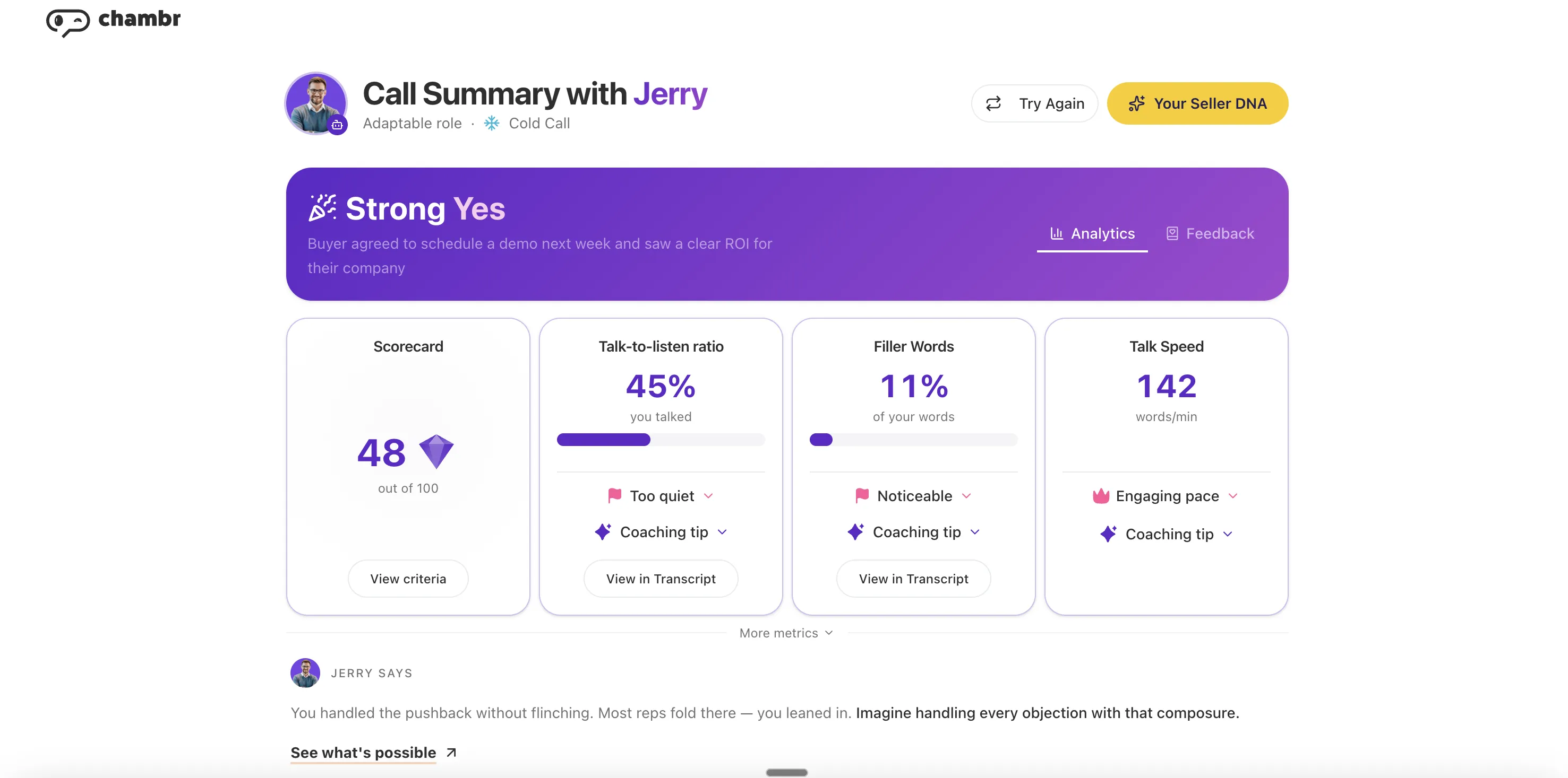 Chambr rep performance stats dashboard